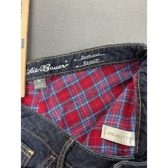 Eddie Bauer Flannel Lined Boyfriend Jeans Womens 6 Blue Dark Wash Mid Rise Denim - Picture 8 of 12